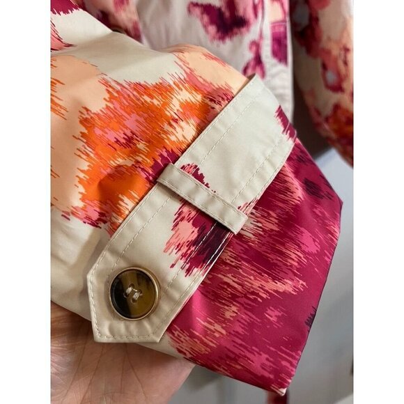 Chicos Jacket Women 2XL Pink Trench Raincoat Knee Length Tie Dye Neutral Artsy - Picture 4 of 15